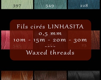 Waxed threads 0.5 mm LINHASITA - 10m, 15m, 20m, 30m - 9 colors - Polyester - For micro-macramé, bookbinding, leather sewing