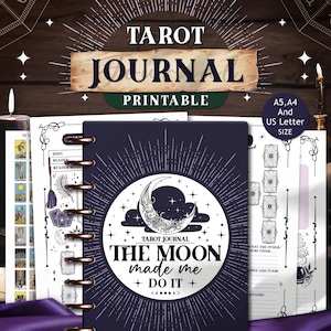 Diario de Tarot Imprimible, La Luna Me Obligó a Hacerlo, Archivo PDF de Tarot Tracker para Imprimir en Tamaño A4, A5, Carta (EE. UU.), 78 Cartas Celtas, Pegatina Digital