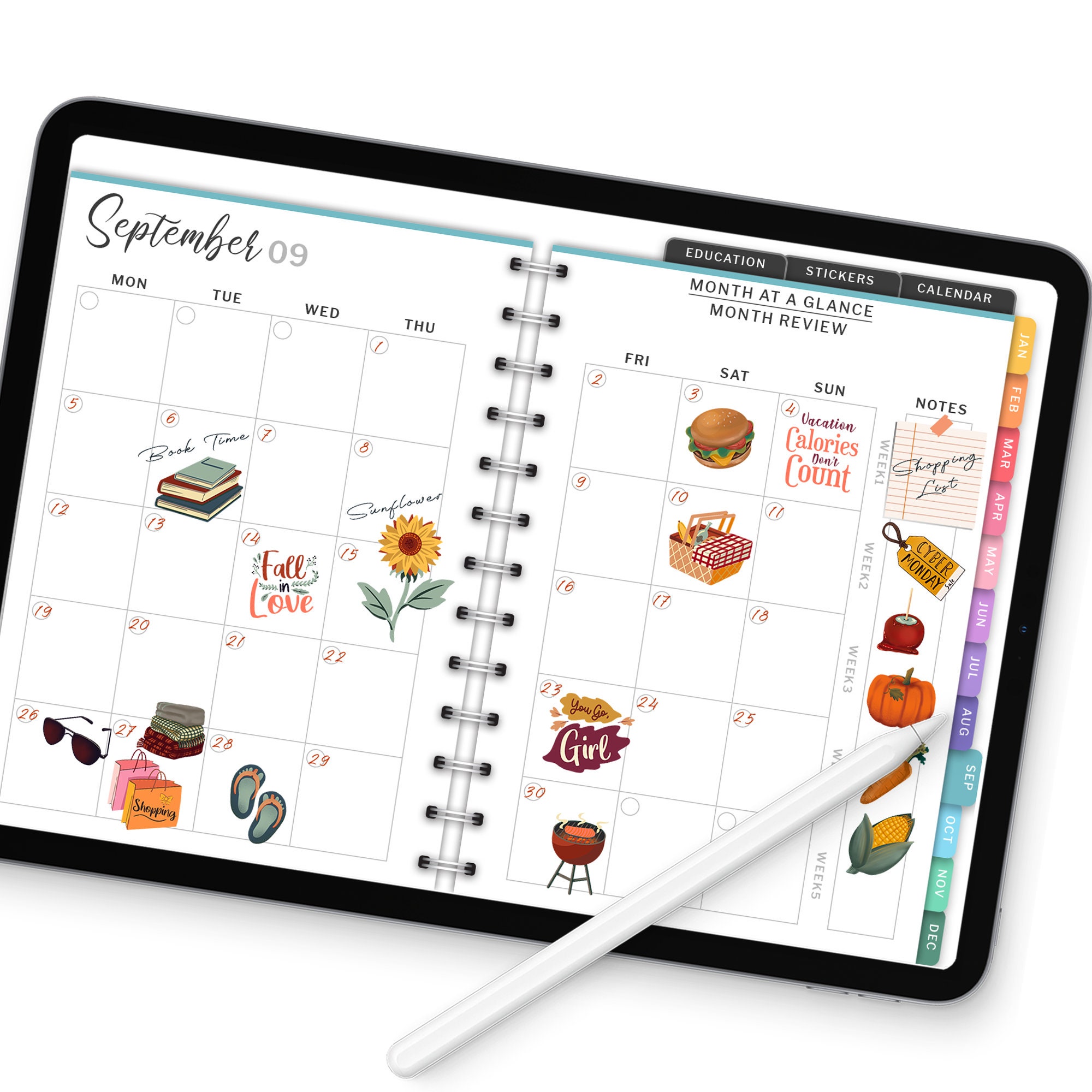 Fall Season Digital Sticker Pack, 300 Png Autumn Digital Planner ...