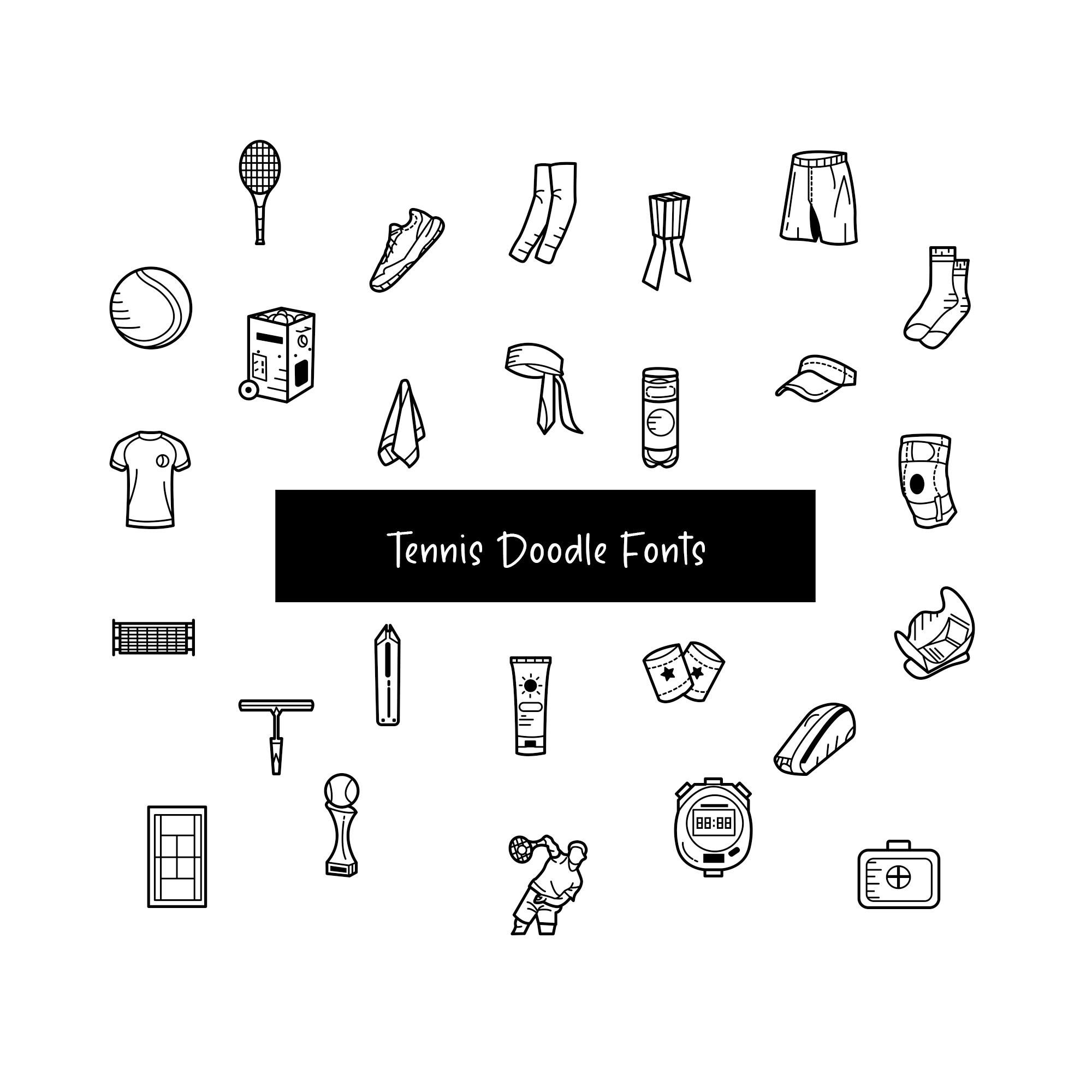 Tennis Doodle Fonts, Instant File Otf, Ttf Font Download, Racket Sports ...