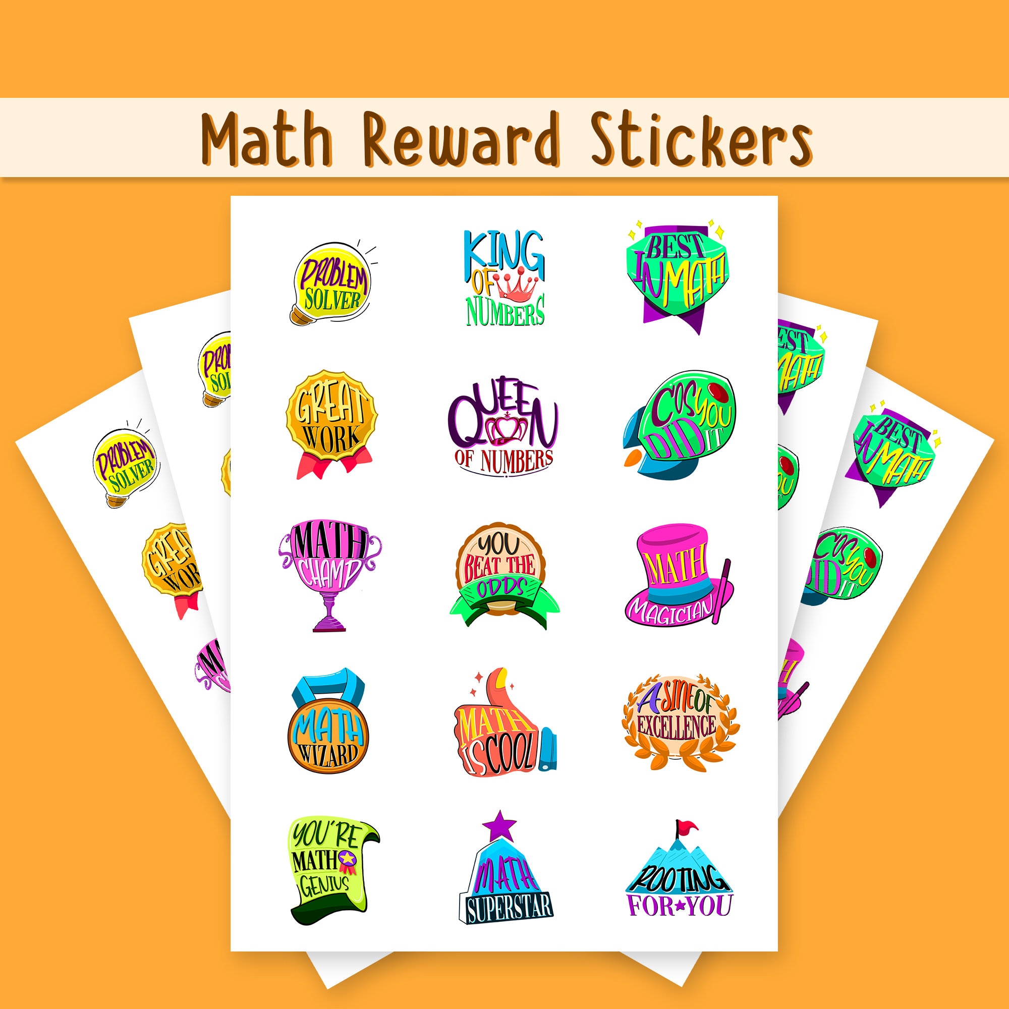 What Games On First In Math Gets The Most Stickers Math Sticker 5 Packs x 15 School Reward Vinyl Printed | Etsy