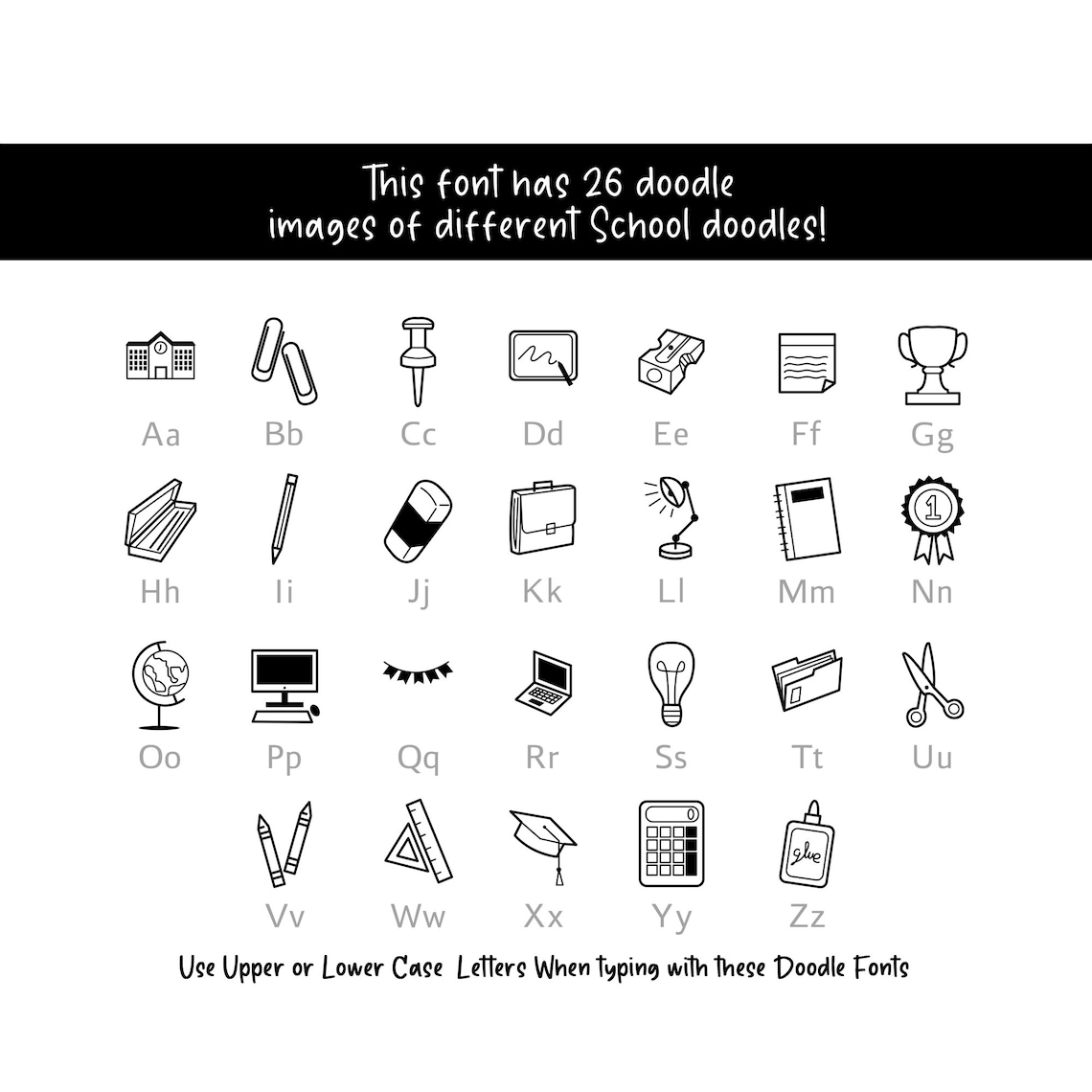School Doodle Font, Instant File Otf, Ttf Font Download, Digital Font ...