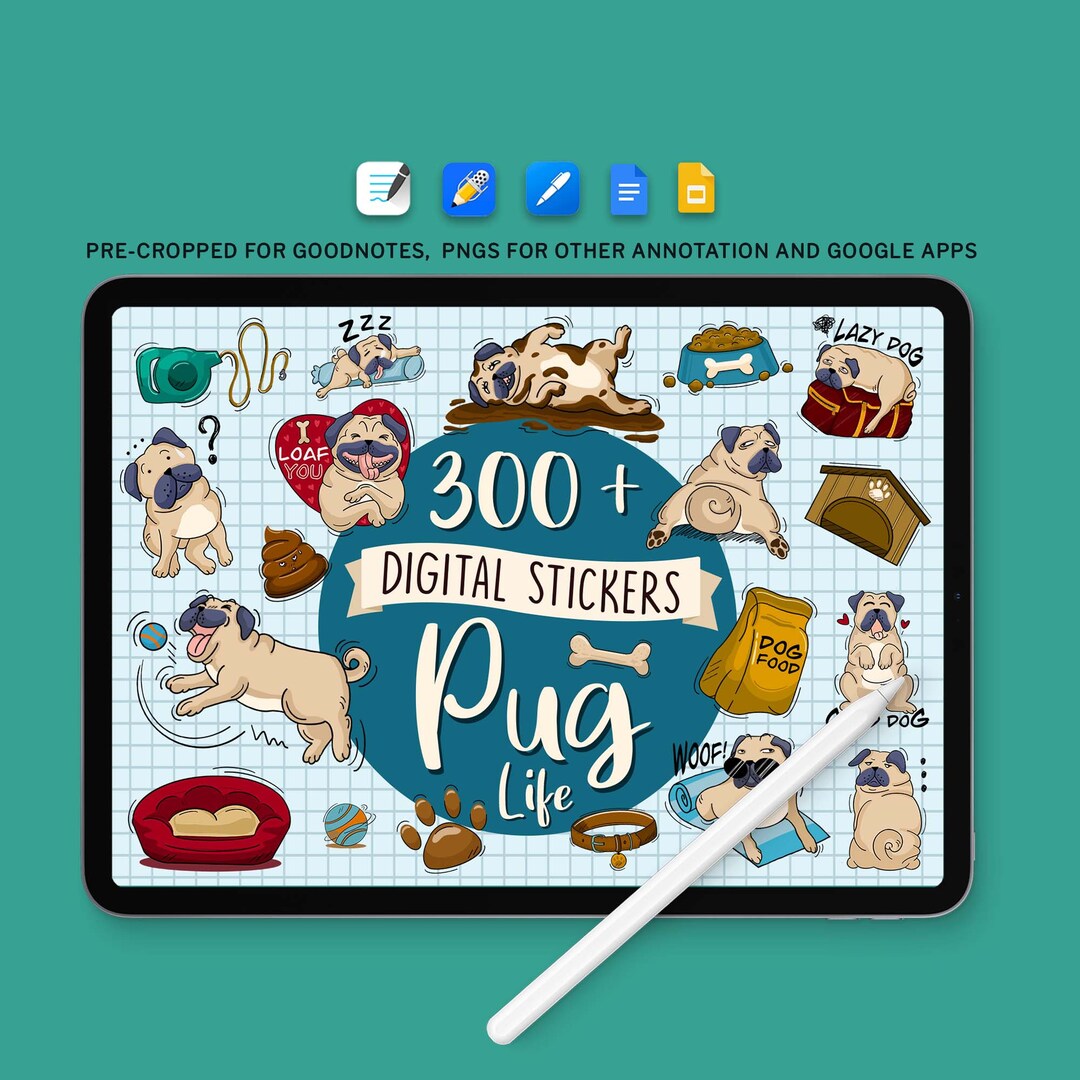 Pug Life Sticker Pack: 300+ Funny Dog Stickers (goodnotes, PNG) - Etsy