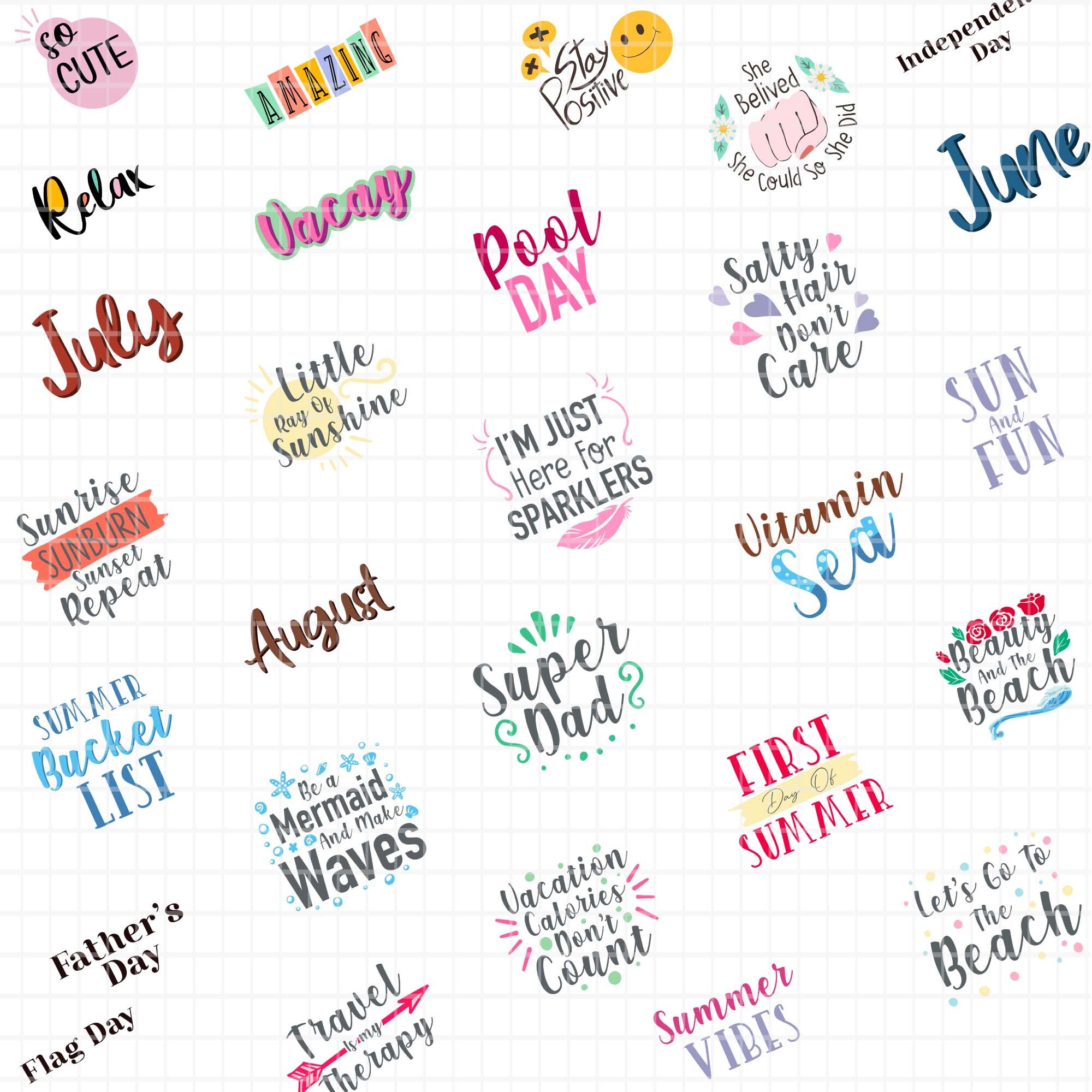 Summer Digital Sticker Pack, 300+ Png Digital Planner Stickers, Pre ...