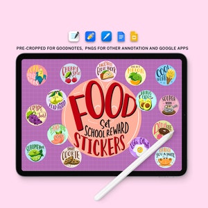 学校のご褒美用の食べ物デジタルステッカー 15 png、デジタルプランナーステッカーセット、事前にトリミングされた Goodnotes iPad Android ステッカー、ジャーナルステッカー