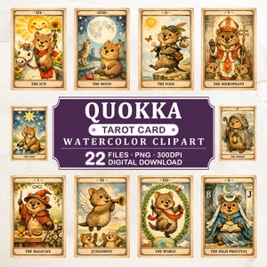 Quokka Tarot Cards Clipart, Australian Happiest Animal Watercolor Illustration (Digital Download)