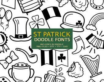 St Patrick Doodle Schriftart, Clipart Pack (Digitaler Download)