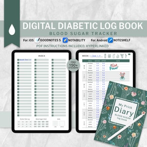 Digital Diabetic Log, Blood Sugar Logbook, Diabetes Tracker, Digital Notebook Journal, Goodnotes Android and iPad Planner, Hyperlinked Tabs