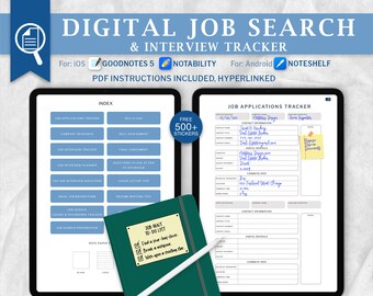 Digital Job Search & Interview Tracker, Job Application Planner, Job Search Checklist Including Example, Career Planner, Resume Template
