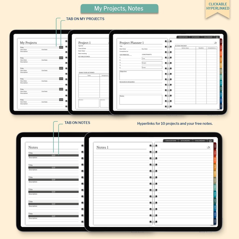 Retro Teacher Undated Digital Planner, Goodnotes Android iPad Lesson Planner, Daily Weekly Digital Journal, Notability Planner, Hyperlinked