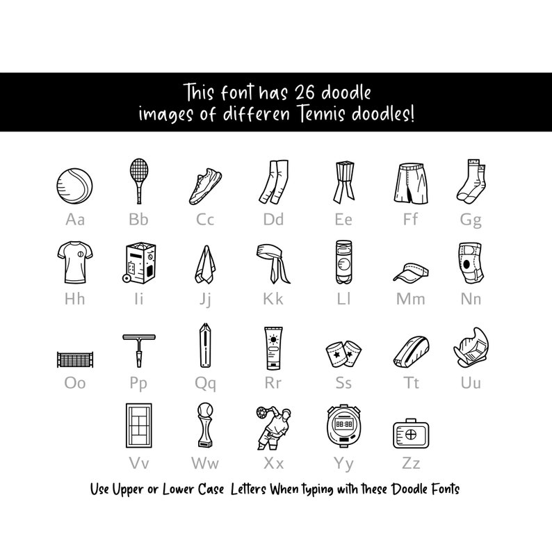 Tennis Doodle Fonts, Instant File Otf, Ttf Font Download, Racket Sports ...