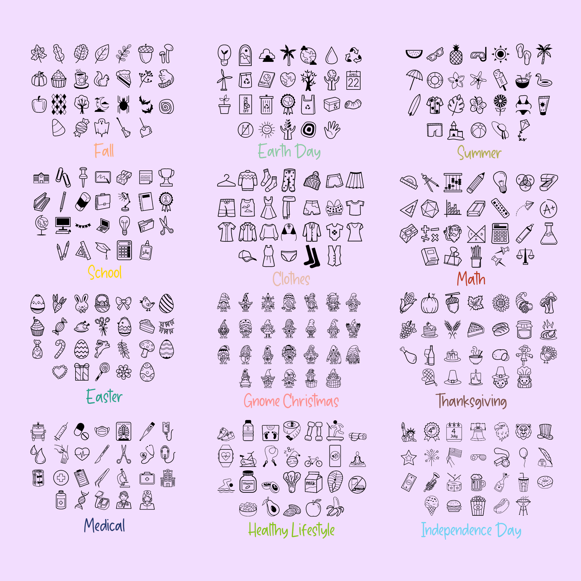 1,000 Doodle Font Growing Bundle With 51 Themes, Instant File Otf, Ttf ...