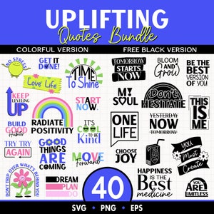 Pacote SVG de Citações Inspiradoras, Versão Colorida e Preta, PNG Inspirador, Palavras de Produtividade, Designs de Sublimação, Downloads Digitais