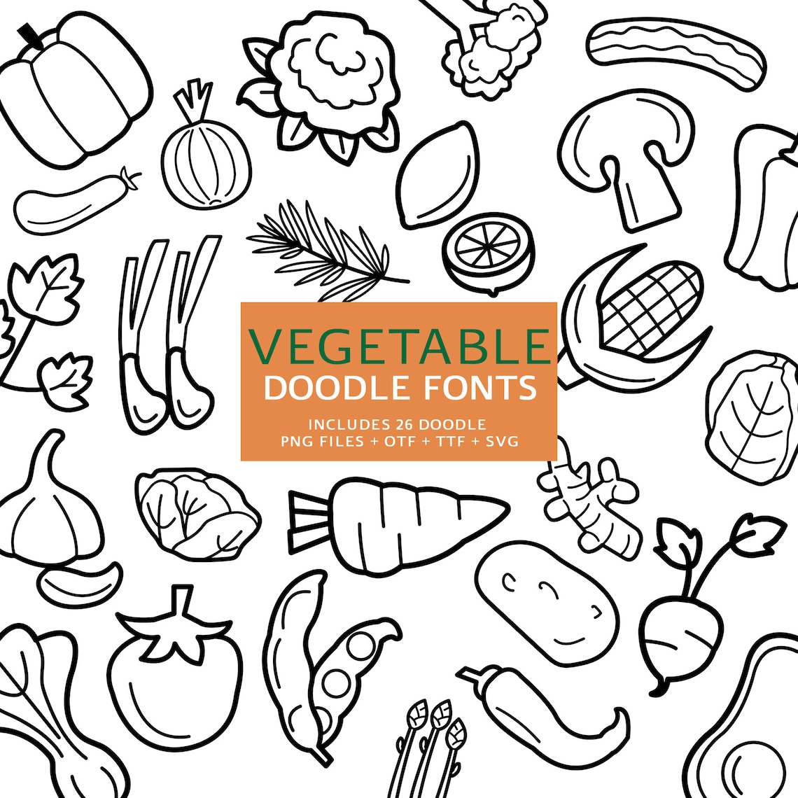 Vegetable Doodle Fonts Instant File Otf Ttf Font Download - Etsy