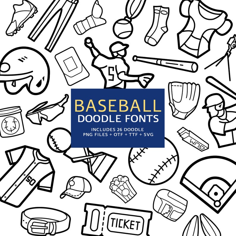 Baseball Doodle Fonts, Instant File Otf, Ttf Font Download, Baseball ...