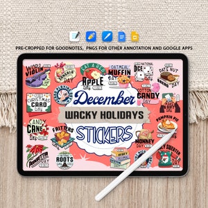 December Wacky Holidays-sticker, 25+ png Funny Awareness digitale plannersticker, voorgesneden Goodnotes Notability iPad- en Android-sticker