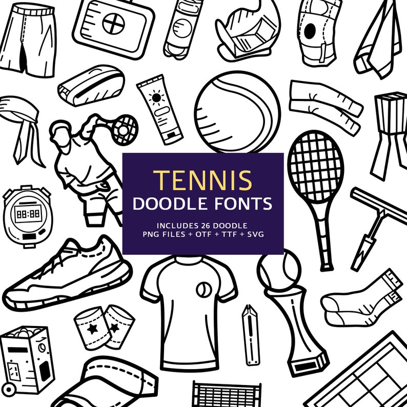 Tennis Doodle Fonts, Instant File Otf, Ttf Font Download, Racket Sports ...