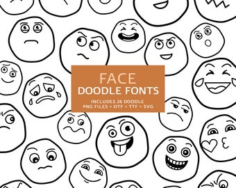 Paquete de fuentes Face Doodle: Emojis, imágenes PNG y SVG (descarga digital)