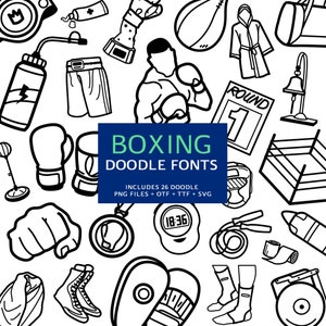 Fuentes de boxeo, archivo OTF instantáneo, descarga de fuentes TTF, paquete de fuentes deportivas, 26 fuentes PNG, paquete de imágenes prediseñadas, conjunto de imágenes prediseñadas A-Z