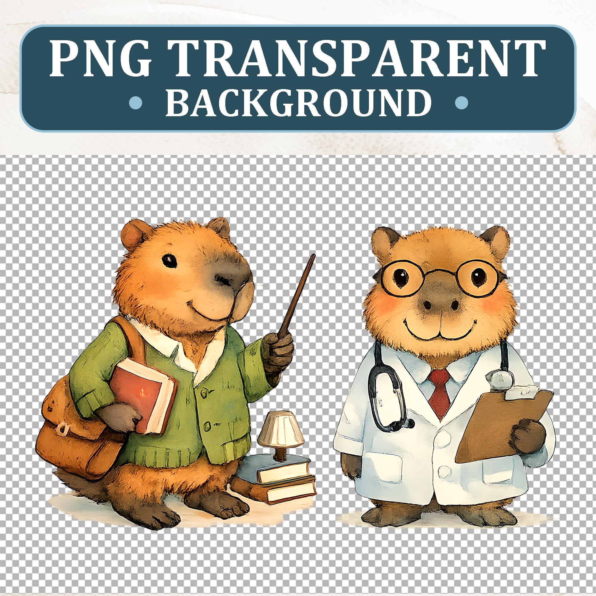 Capybara Occupation Watercolor Clipart, 20 PNG Cute Animal Jobs ...