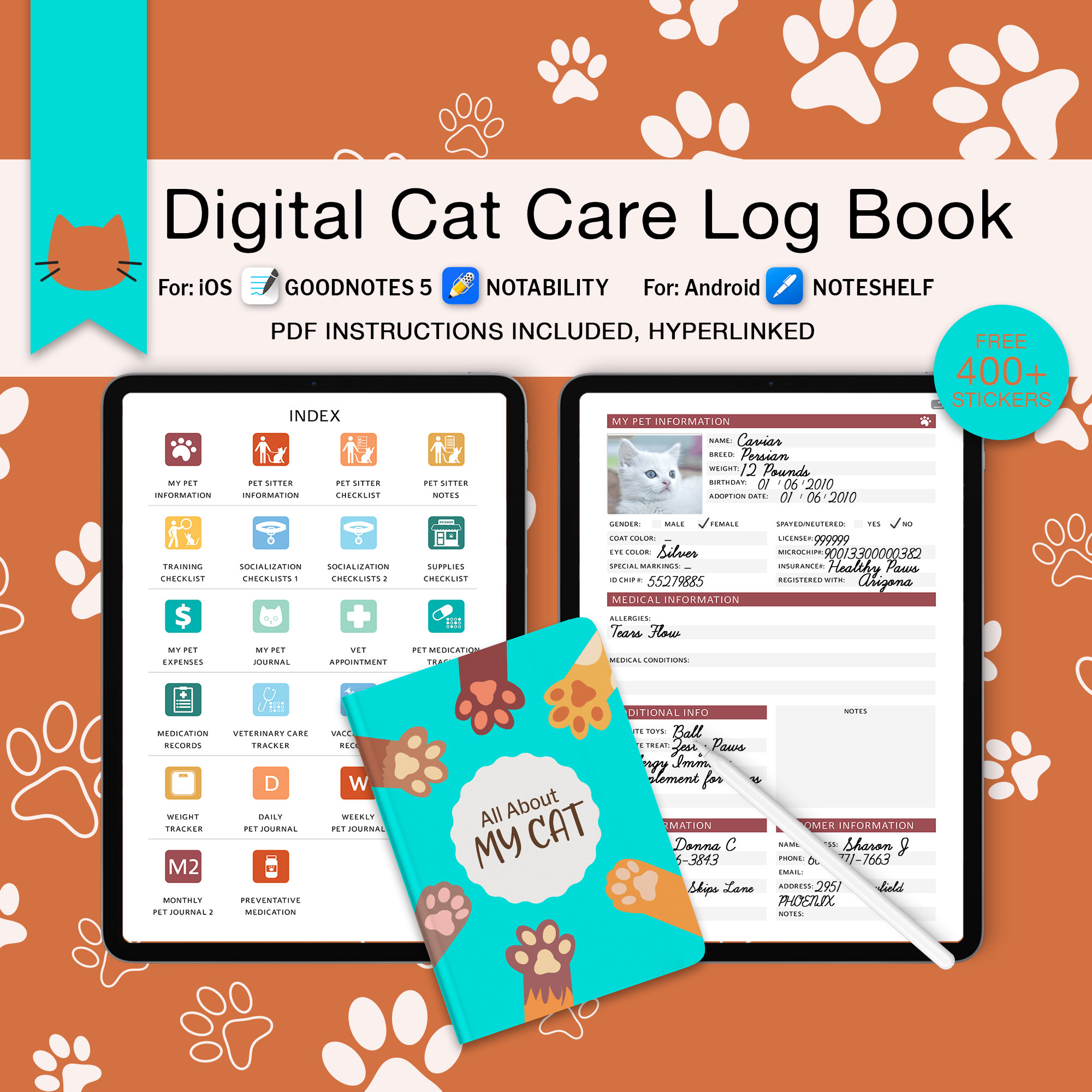 Digital Cat Planner, Cat Care Journal, All-in-One Pet Tracker, Cat