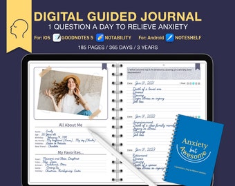 Digital Guided Journal, Anxiety but Awesome, 1 Question a Day to Relieve Anxiety, Self Love Journal, Gratitude Journal, Mindfulness Journal