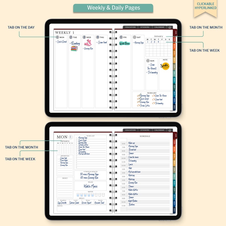 Retro Teacher Undated Digital Planner, Goodnotes Android iPad Lesson Planner, Daily Weekly Digital Journal, Notability Planner, Hyperlinked
