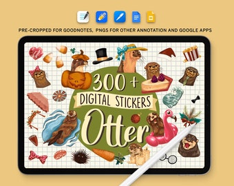 Otter on Holiday Stickers Pack, 300+ png Digital Planner Stickers, Pre-Cropped Goodnotes iPad Android Stickers, Notability Journal Stickers