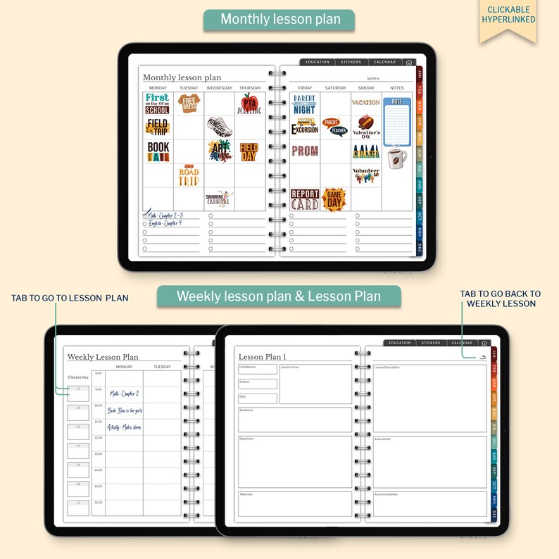 Retro Teacher Undated Digital Planner, Goodnotes Android iPad Lesson Planner, Daily Weekly Digital Journal, Notability Planner, Hyperlinked