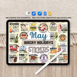 Sticker May Wacky Holidays, plus de 25 png, Stickers pour agenda numérique Funny Awareness, pré-recadré Goodnotes Notability pour iPad et Android