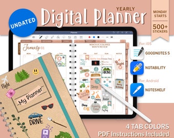 Boho Digital Planner: Undated Yearly Journal for GoodNotes, Notability (PDF)