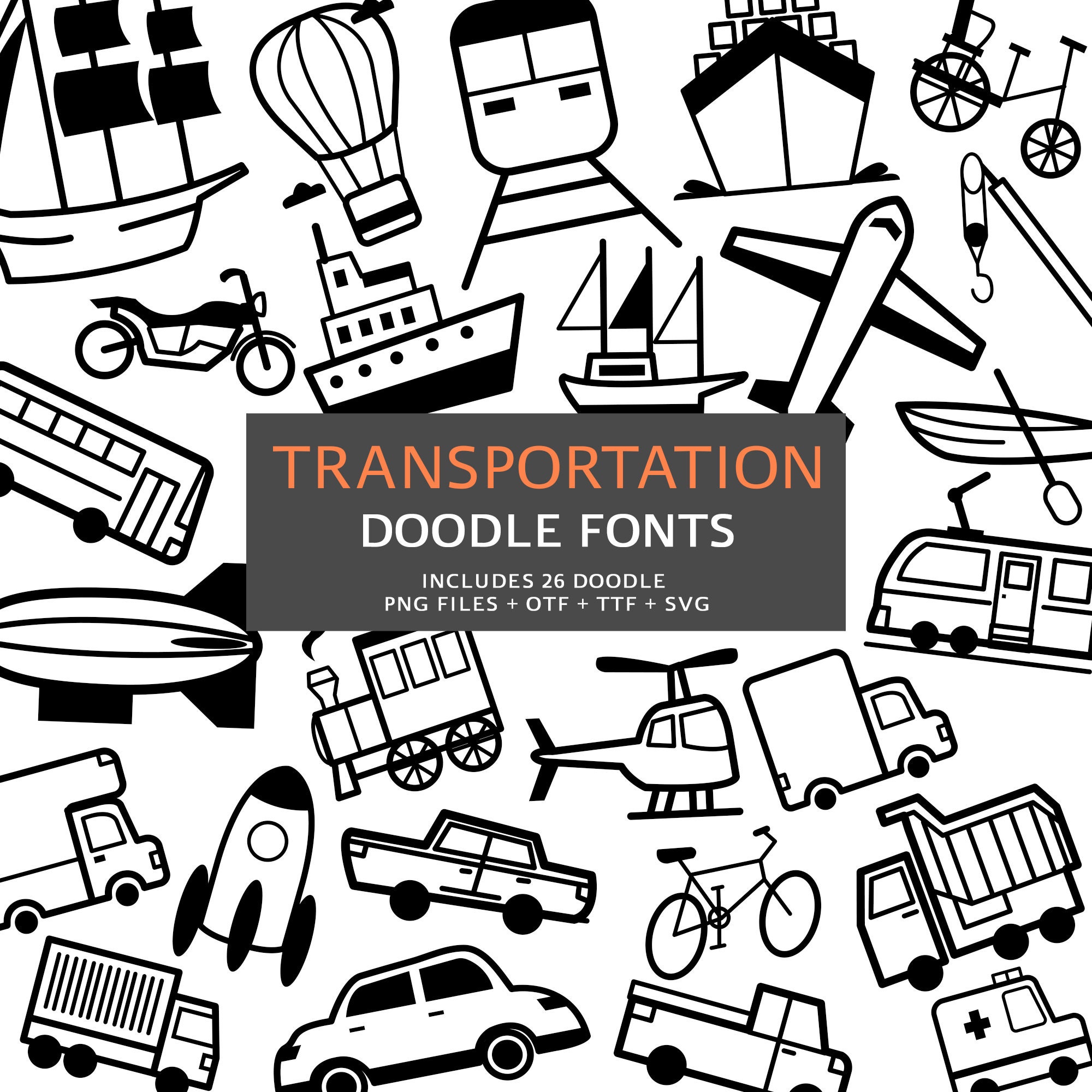 Transportation Doodle Fonts Instant File Otf Ttf Font - Etsy