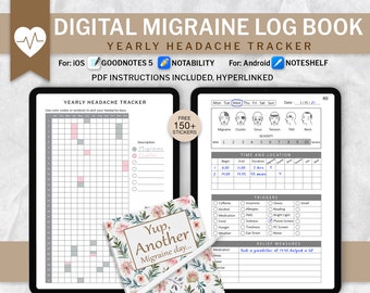 Digital Migraine Log, Headache Relief Logbook, Health Tracker, Digital Notebook Journal, Goodnotes Android iPad Planner, Hyperlinked Tabs