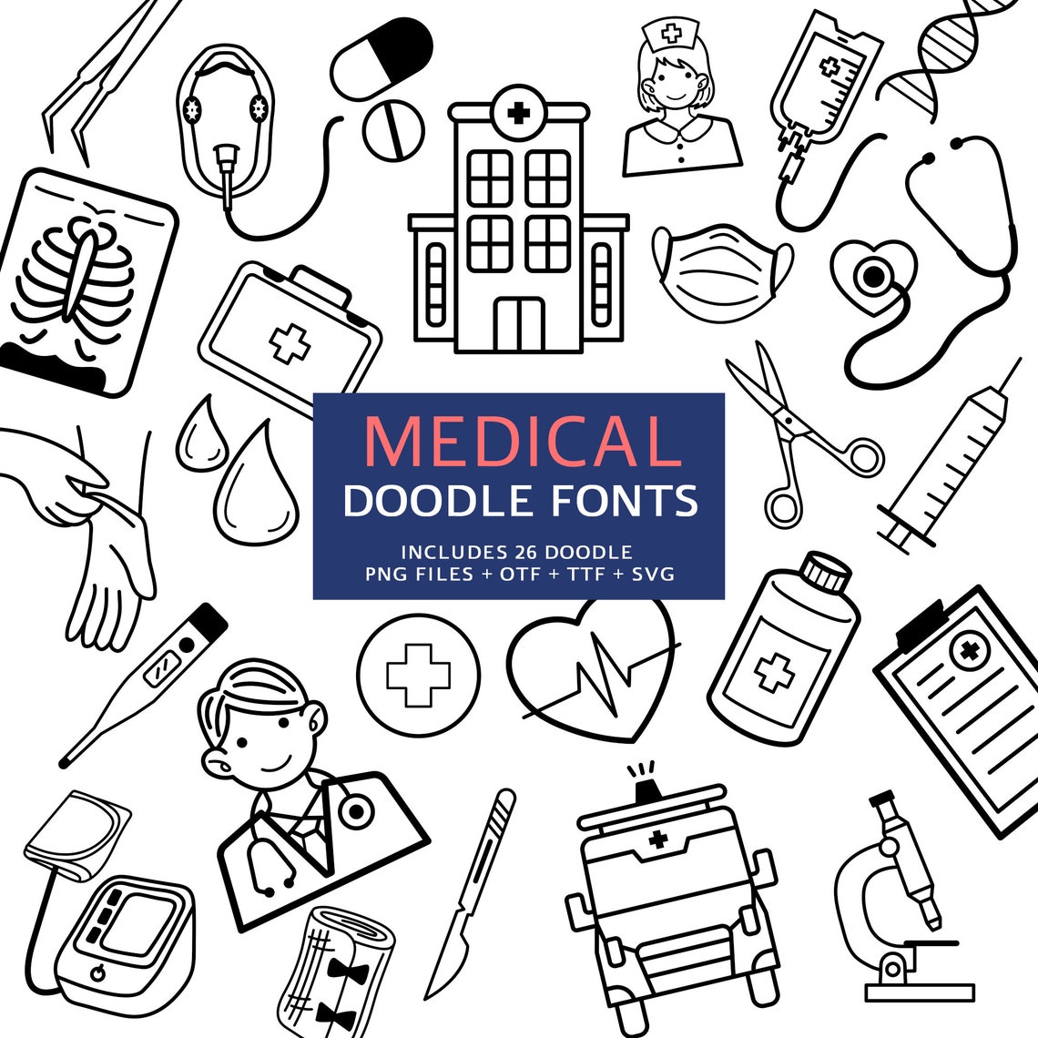 Medical Doodle Fonts Instant File Otf Ttf Font Download - Etsy