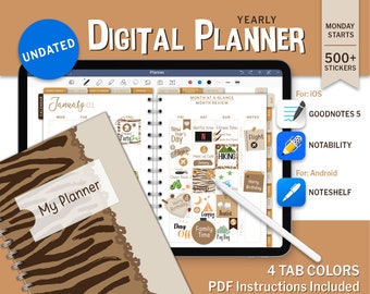 Animal Digital Planner: Undated Yearly, Goodnotes, Notability (PDF)