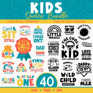 Paquete SVG de frases infantiles, versión colorida y negra, PNG infantil, frase, SVG de bebé, jefe real, diseños de sublimación, descargas digitales