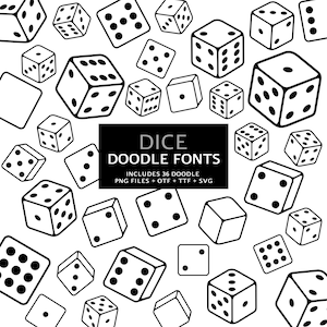 Würfel Doodle Schriftarten, Instant Datei otf, ttf Schriftart Download, digitales Schriftarten Bundle, 36 png Schriftarten, Spielabend Clipart Paket, A-Z Clip Art Set