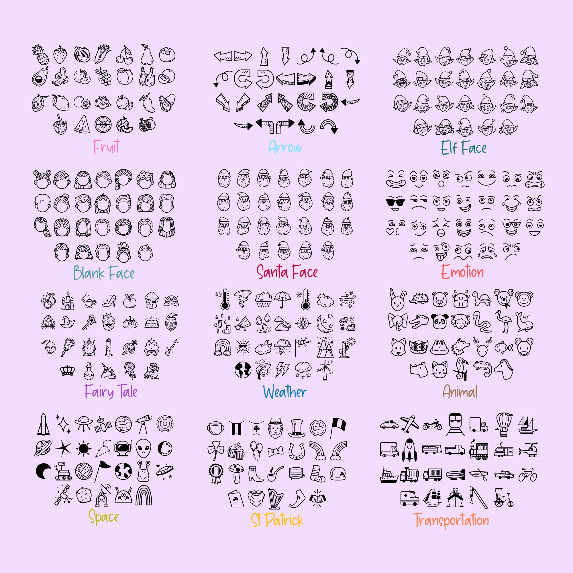1,000 Doodle Font Growing Bundle With 51 Themes, Instant File Otf, Ttf ...