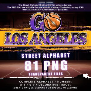 Go Los Angeles Graffiti Street Alphabet Font, 81PNG Przezroczyste pliki, Pakiet clipartów A-Z i 0-9, Amerykańska koszykówka, Pobieranie cyfrowe