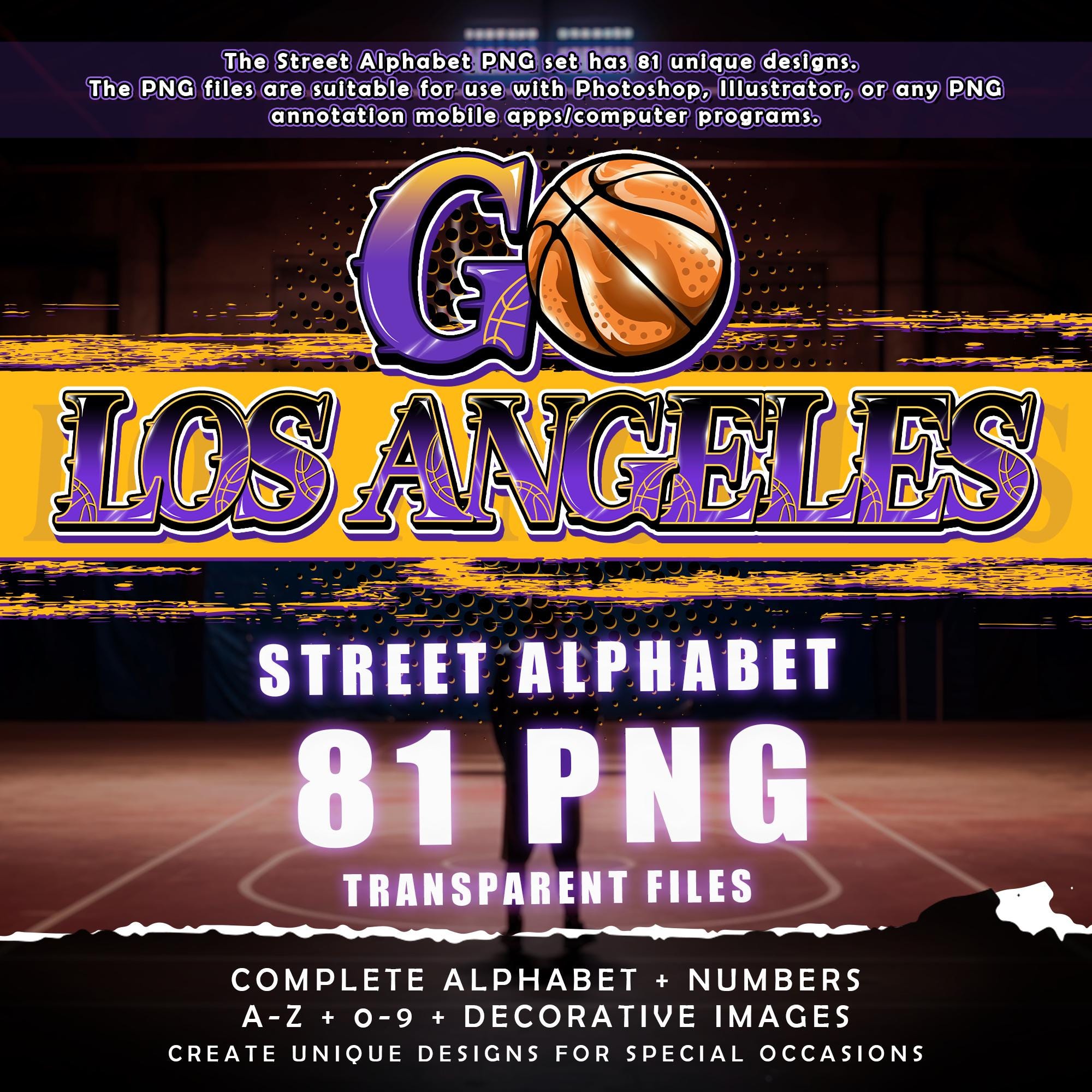 Go Los Angeles Graffiti Street Alphabet Font, 81PNG Transparent Files, Clipart Pack A-Z and 0-9, American Basketball, Digitally-Downloads