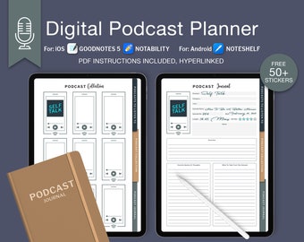 Digital Podcast Planner, Editable Podcast Template, Podcast Sticker, Digital Notebook Journal, Goodnotes Android iPad Planner, Hyperlinked