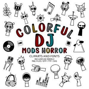 Charaktere Doodle DJ Horror, Beats Gaming Mods 82 Cliparts, PNG SVG Designs, Instant File otf, ttf, Digital-Downloads