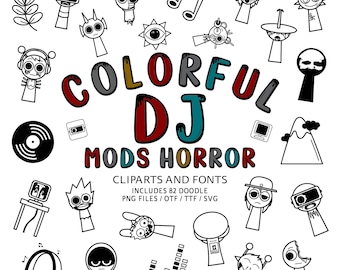 Characters Doodle DJ Horror, Beats Gaming Mods 82 Cliparts, Gamer Font Bundle, PNG SVG Designs, Instant File otf, ttf, Digitally-Downloads