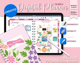 Colorful Digital Planner: Undated, Goodnotes, Stickers (PDF)
