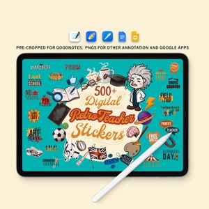 Retro Teacher Sticker Pack, 500+ png Digital Planner Stickers, Pre-Cropped Goodnotes iPad and Android Stickers, Notability Journal Stickers