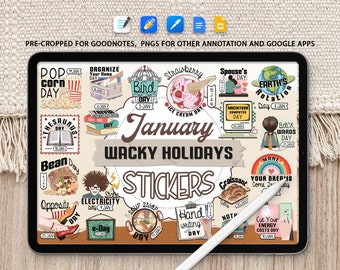 January Wacky Holidays Stickers, 25+ png Funny Awareness Digital Planner Stickers, Pre-Cropped Goodnotes Notability iPad and Android Sticker
