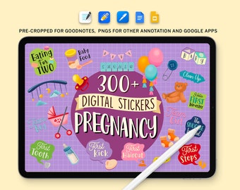 Pregnancy Digital Sticker Pack, 300+ png Funny New Mom Digital Planner Stickers, Pre-Cropped Goodnotes Notability iPad and Android Sticker