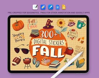 Fall Season Digital Sticker Pack, 300+ png Autumn Digital Planner Stickers, Pre-Cropped Goodnotes iPad and Android Sticker, Journal Stickers