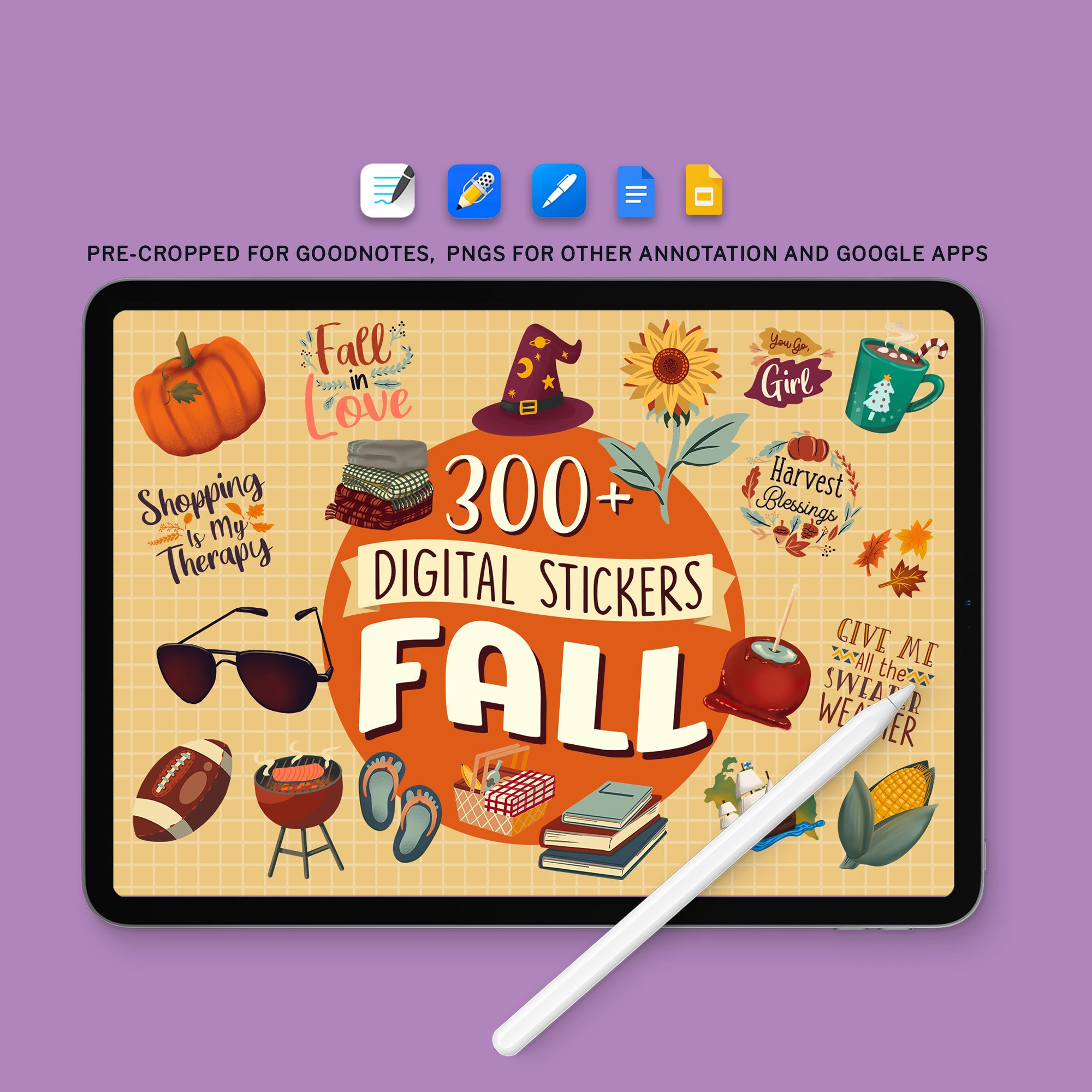 Fall Season Digital Sticker Pack, 300+ Png Autumn Digital Planner ...
