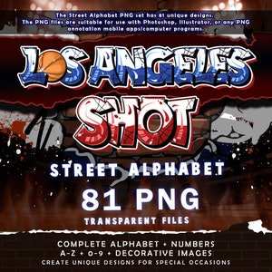 Los Angeles Shot Graffiti Street Alphabet Font, 81 PNG Przezroczyste Pliki, Pakiet Clipartów A-Z i 0-9, Amerykańska Koszykówka, Pobieranie Cyfrowe